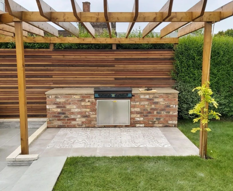 Finished patio with built-in grill